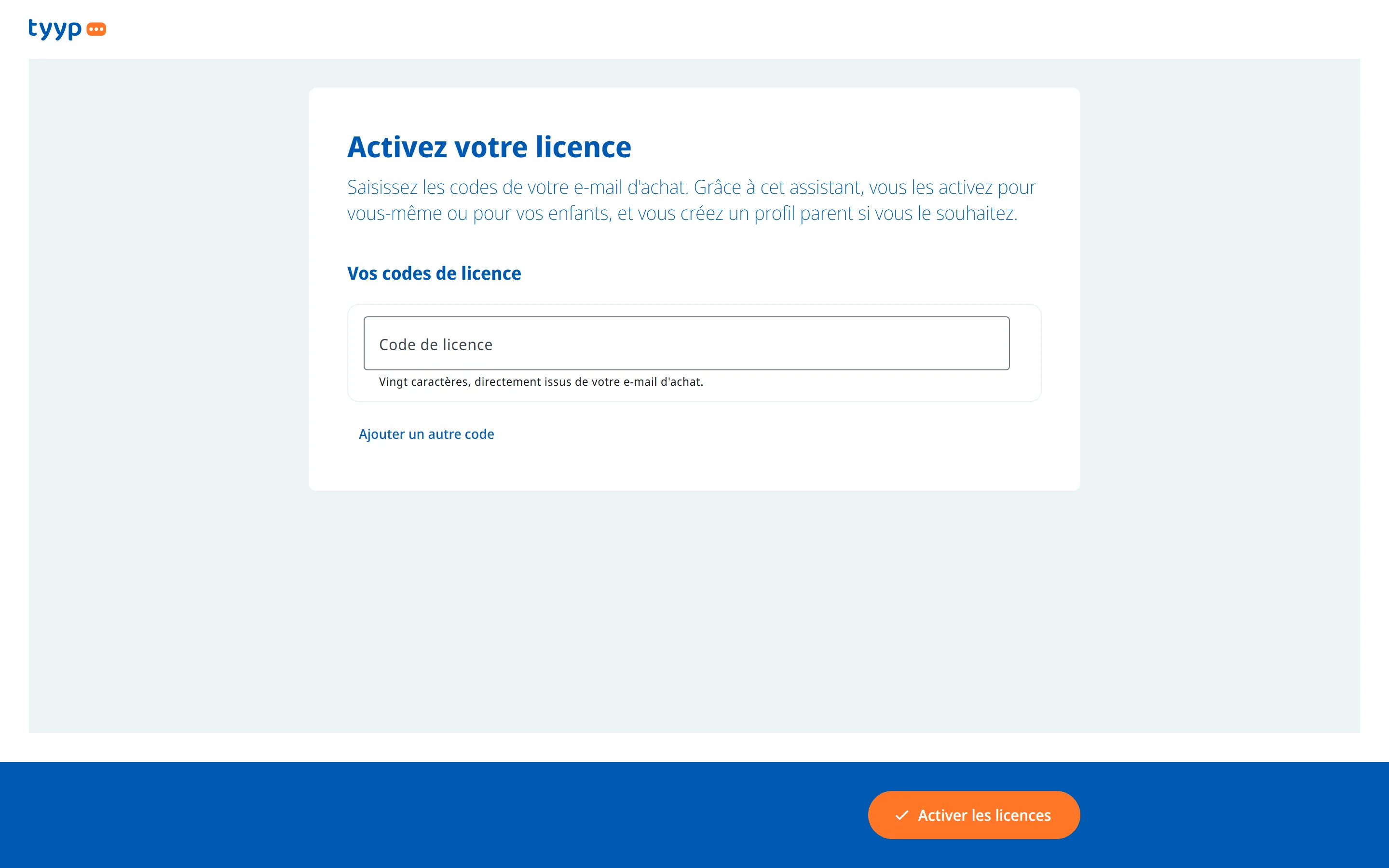L'assistant d'activation avec les licences de la commande