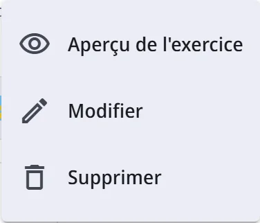 Le menu d'une carte avec Modifier et Supprimer