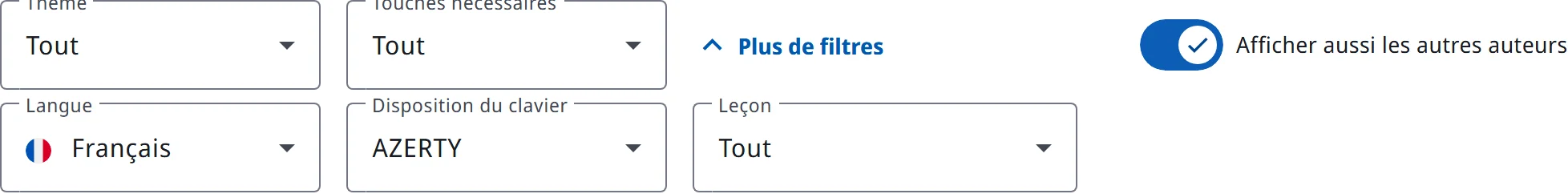 La barre de filtres avec les filtres supplémentaires ouverts